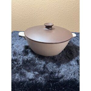 Vintage Kasuga Koyo Stoneware Brown Lidded Casserole Dish Handles Speckled